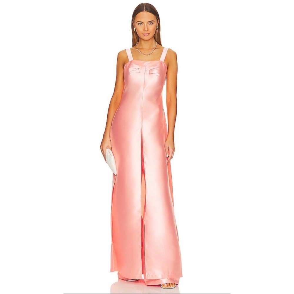 Andrea Iyamah Vasi Top Peach Satin High Slit Maxi Tunic Size 8 Medium New